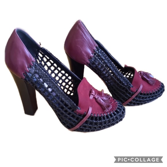 Chelsea Paris DESIGNER LEATHER Red/Black Heels 38 - Picture 2 of 13